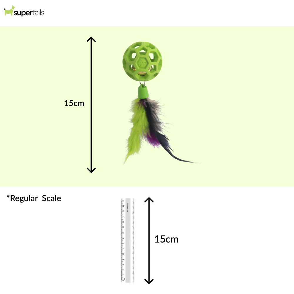 JW Cataction Feather Ball with Bell Toy for Cats (Green)