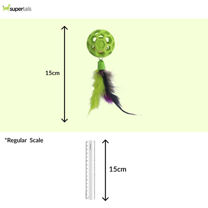 JW Cataction Feather Ball with Bell Toy for Cats (Green)