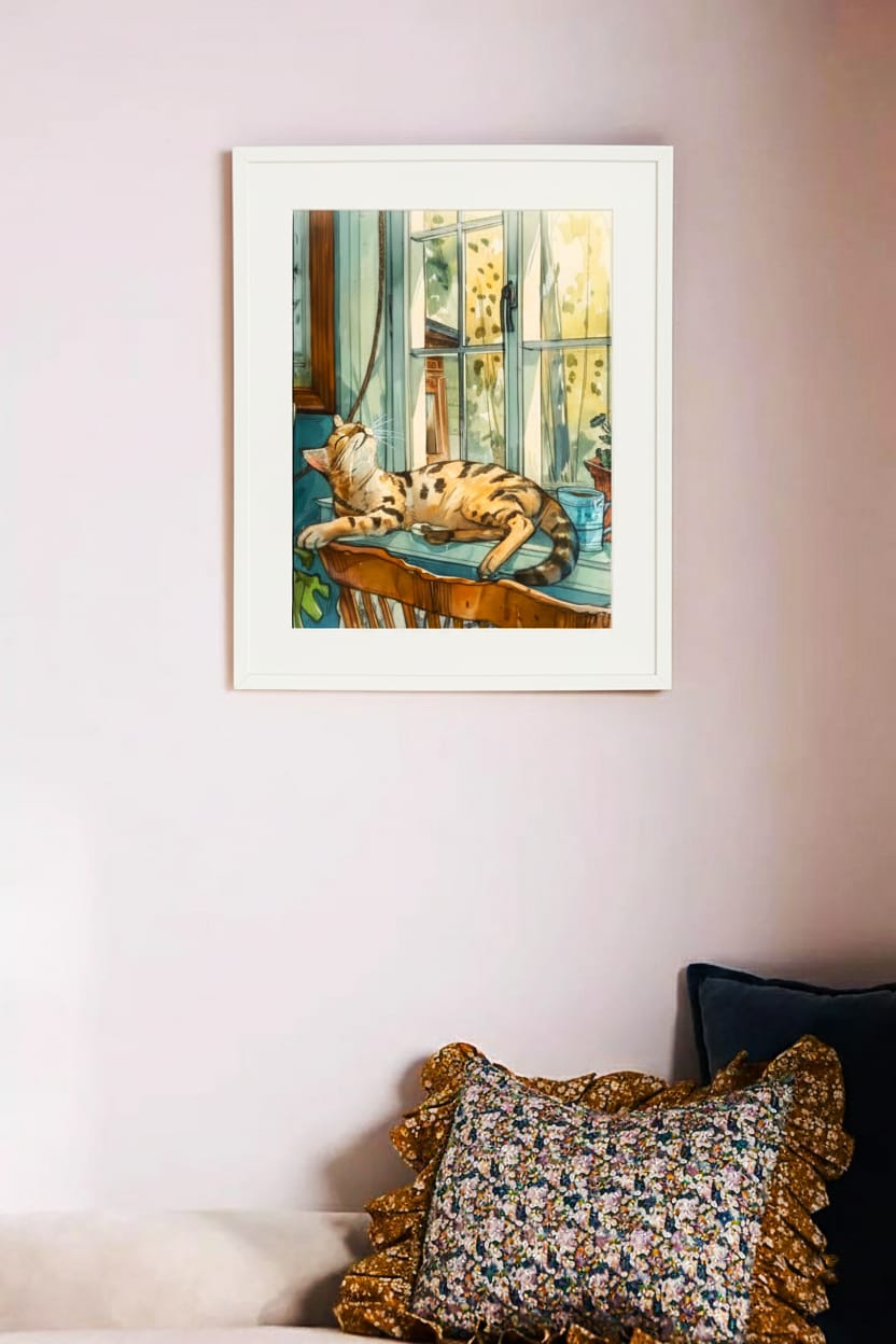 EverythingBoho The Chilling Cat Boho Wall Art (White)