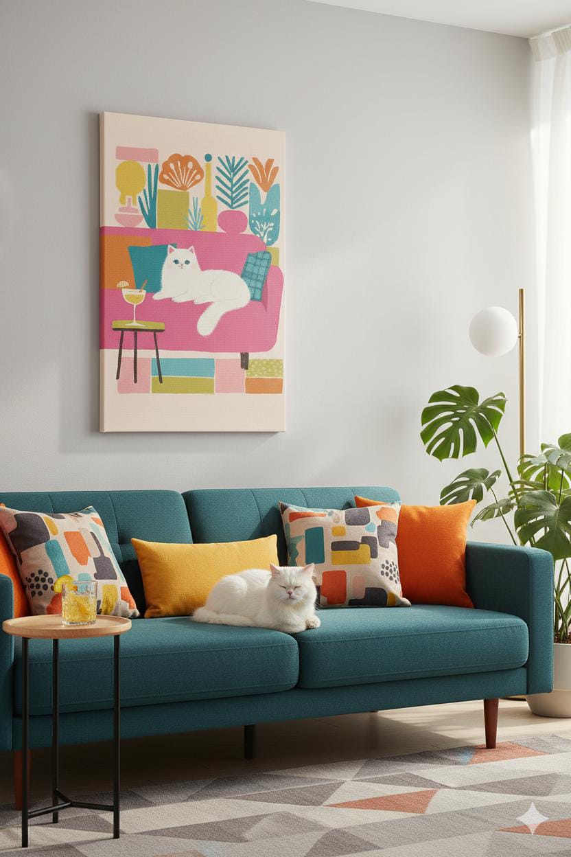 EverythingBoho The Cool Persian Cat Wall Art (Yellow)