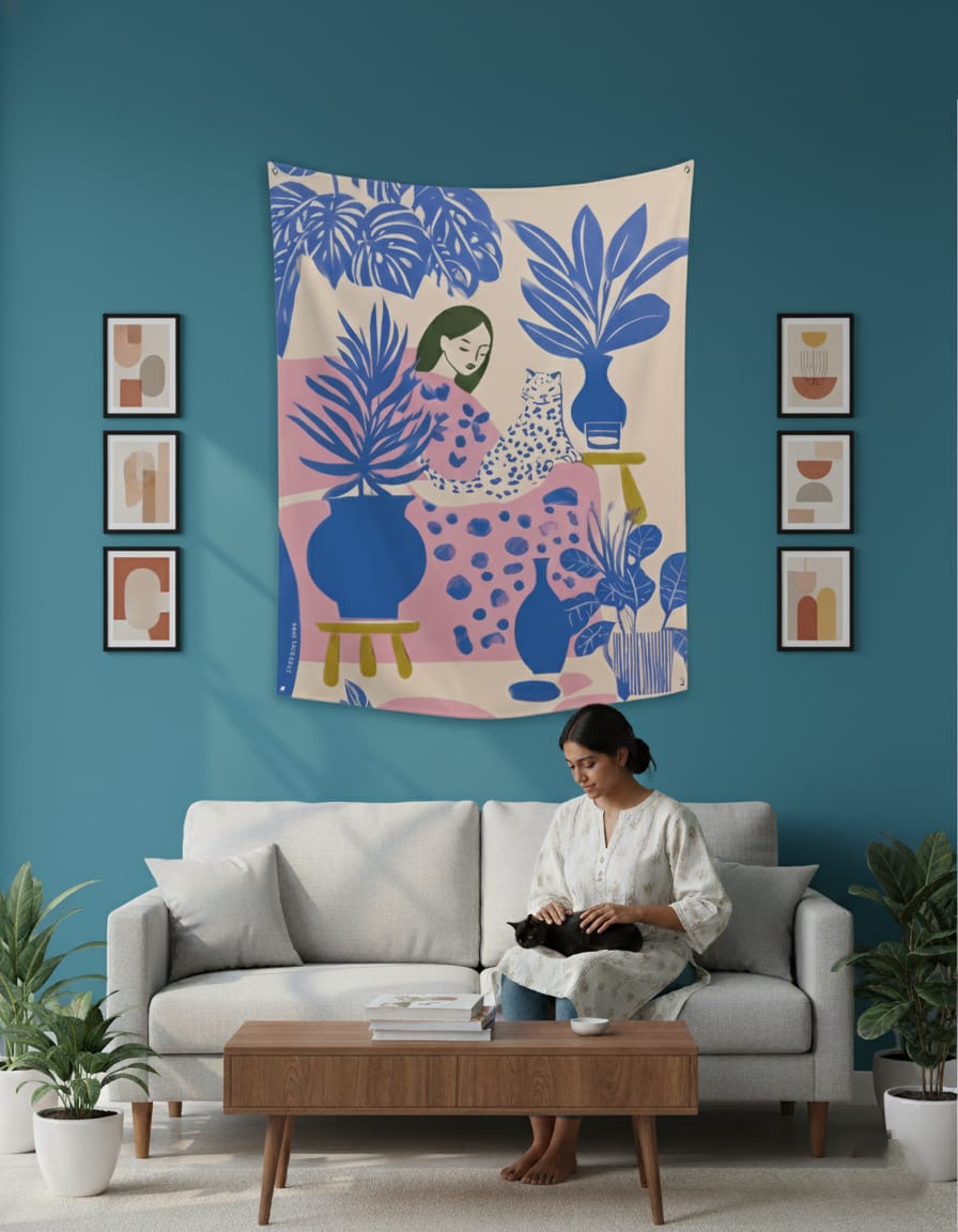 EverythingBoho Cat Mom Sukoon Tapestry Wall Art