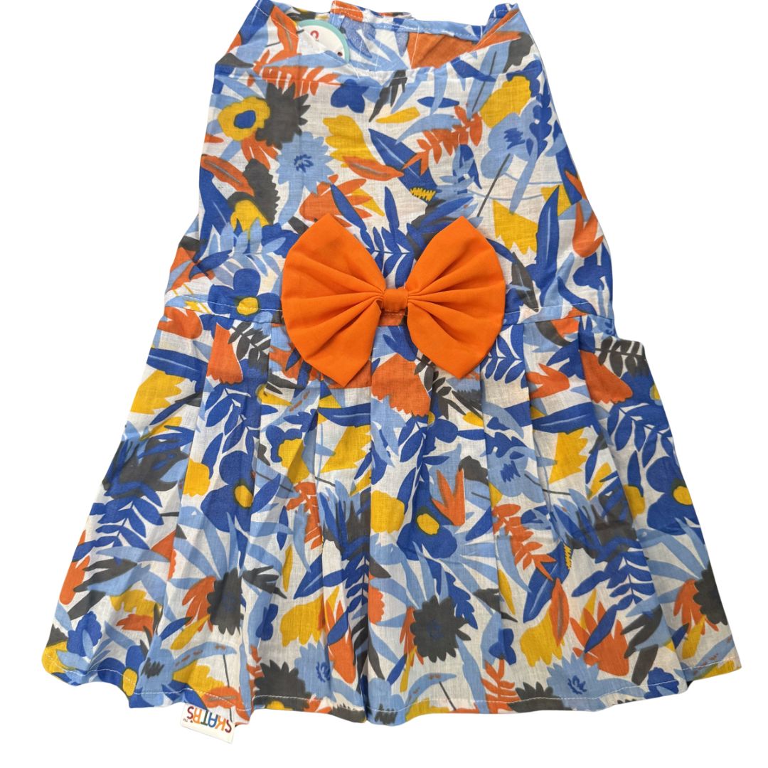 Skatrs Cotton Dress for Dogs and Cats (Blue Beach Print)