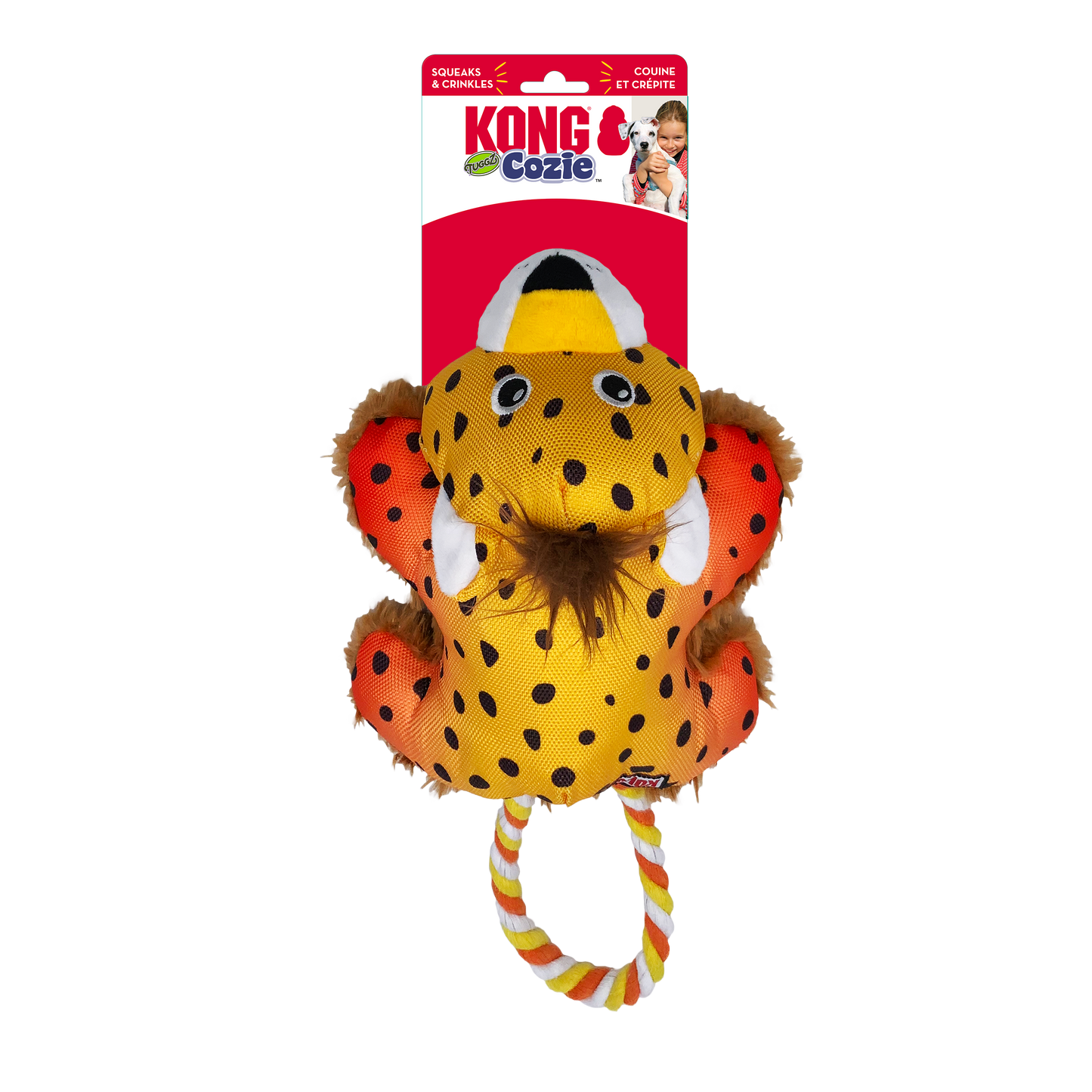 Kong Cozie Tuggz Cheetah Toy for Dogs (Yellow)