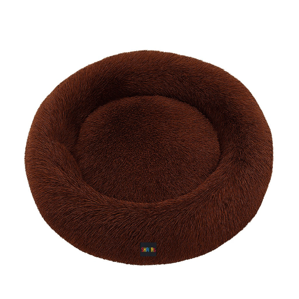 Skatrs Round Donut Bed for Cats and Small and Medium Dogs (Brown)