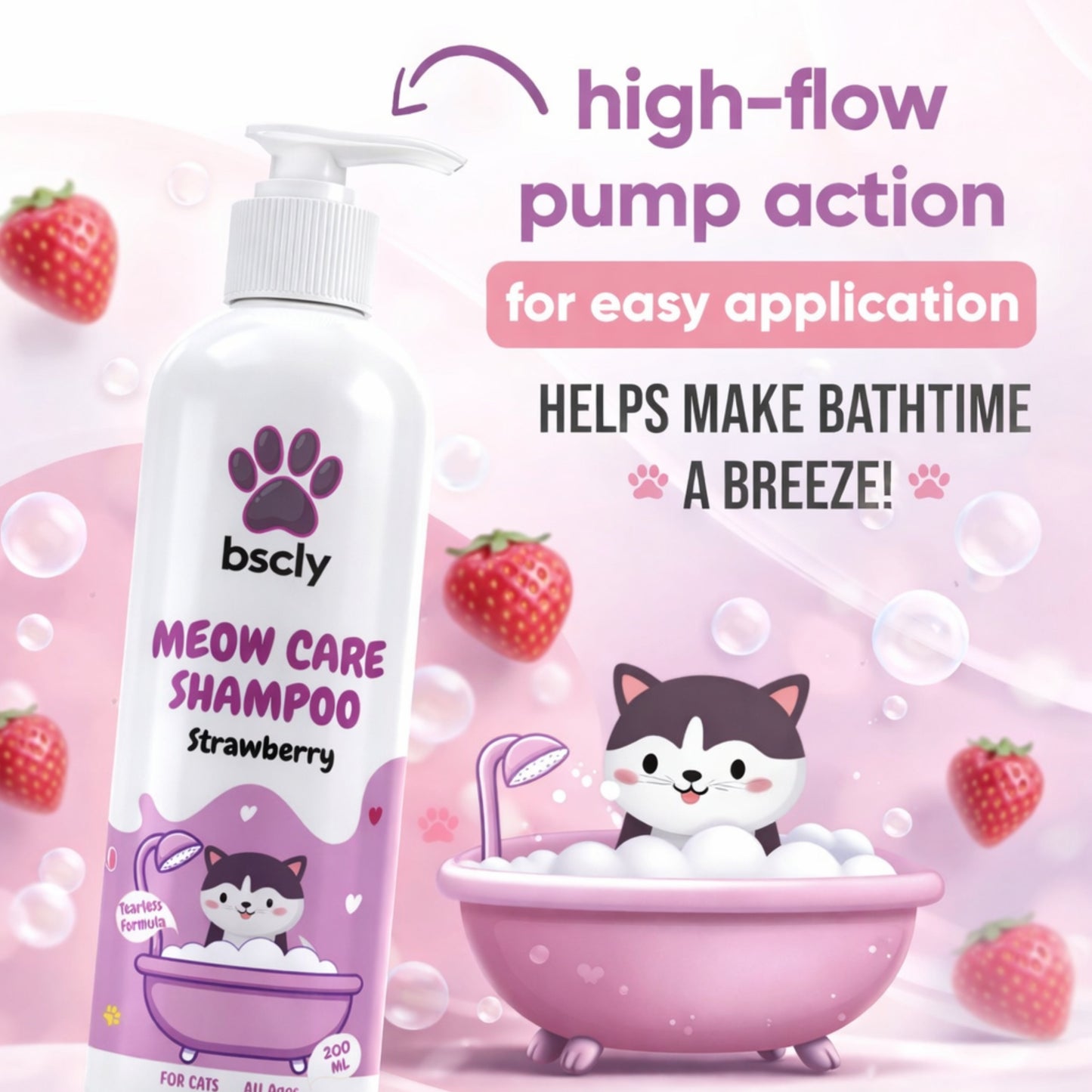 Bscly Strawberry Meow Care Shampoo for Cats