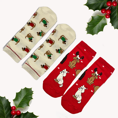 thePack Dog Themed Ankle Length Bundle Socks (Red & Cream)