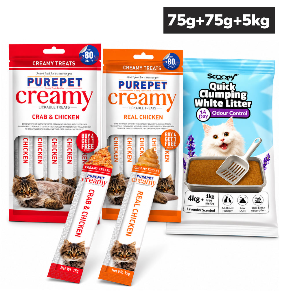 Purepet Crab, Chicken Lickable Treats with Scoopy Lavender Bentonite Litter Combo for Cats