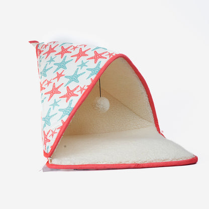 Skatrs Cozy Tent for Cats, Kittens and Small Dogs (Coral Red and Blue)