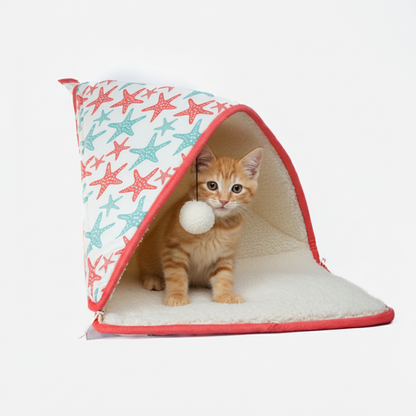 Skatrs Cozy Tent for Cats, Kittens and Small Dogs (Coral Red and Blue)
