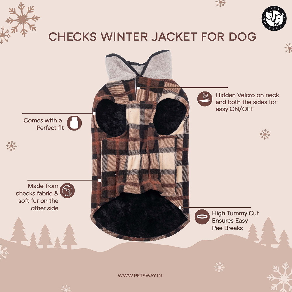 Pets Way Checks Winter Jacket for Dogs (Brownie)