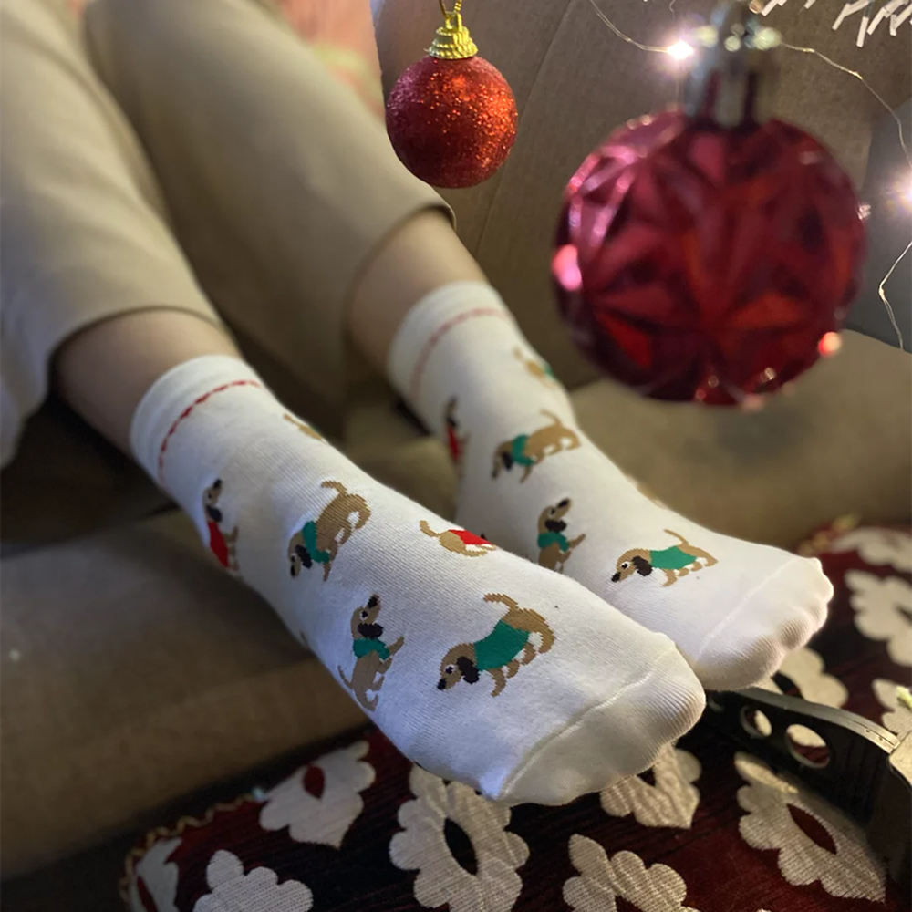 thePack Dog Themed Ankle Length Bundle Socks (Red & Cream)