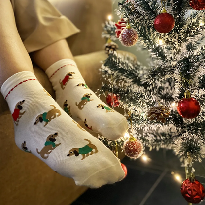 thePack Dog Themed Ankle Length Socks (Cream)