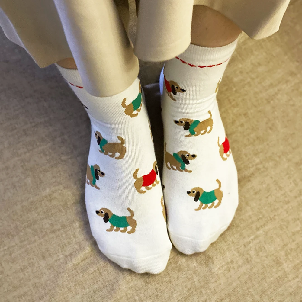 thePack Dog Themed Ankle Length Socks (Cream)