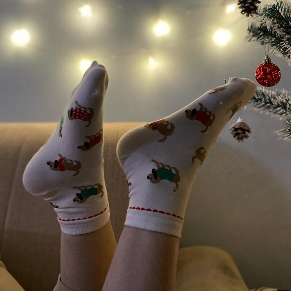thePack Dog Themed Ankle Length Socks (Cream)