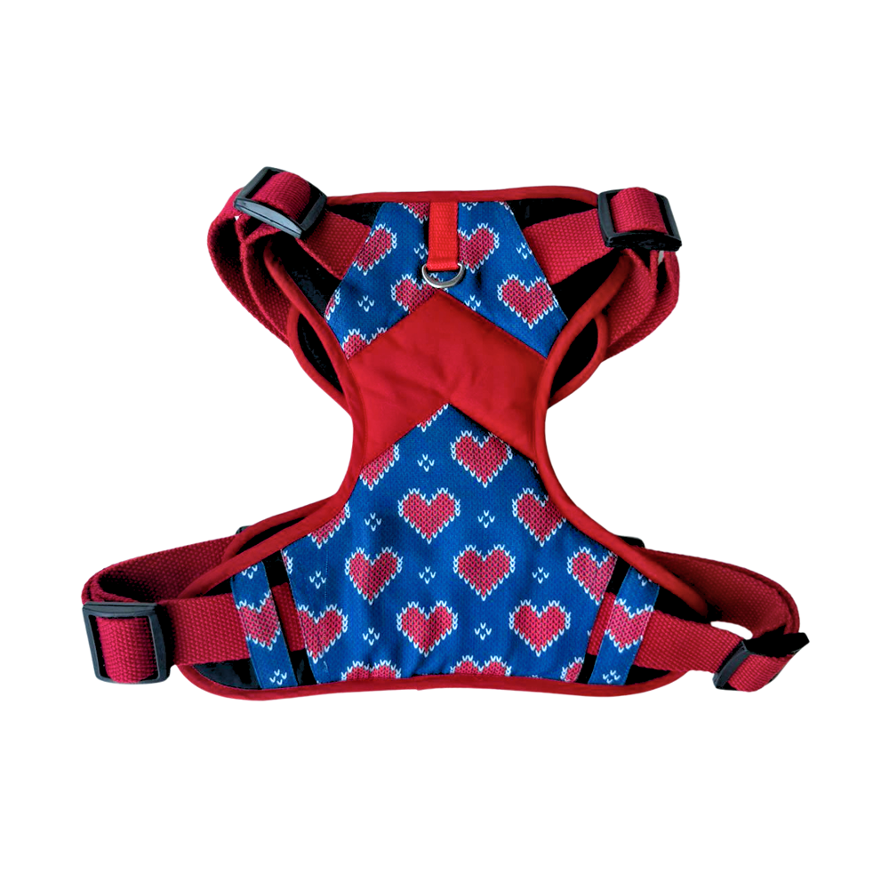Dogobow Double Padded Harness with Hearty Print for Dogs (Blue and red )