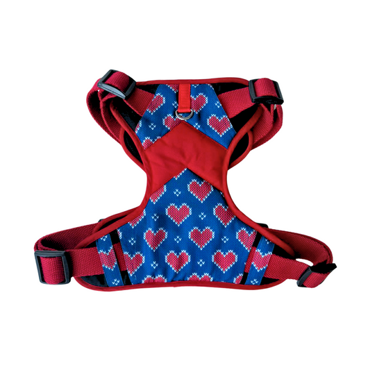 Dogobow Double Padded Harness with Hearty Print for Dogs (Blue and red )