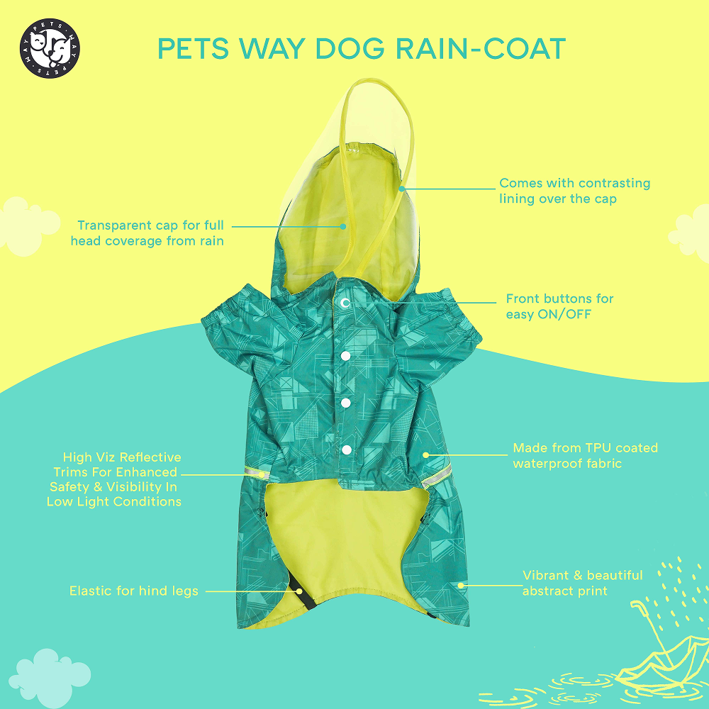Pets Way TPU Raincoat with Cap for Dogs (Haze Teal)
