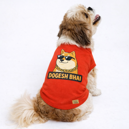 15 Furries Dogesh Bhai Sleeveless T shirts for Dogs (Red)