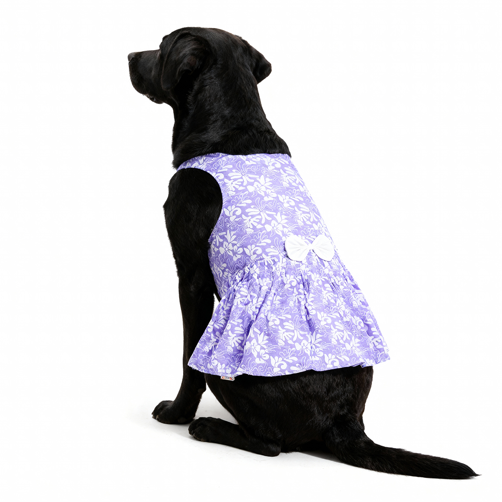 Skatrs Cotton Dress for Dogs and Cats (Lavender and White)