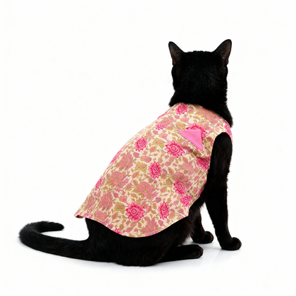 Skatrs Cotton Shirt for Dogs and Cats (Off White and Pink Lotus)