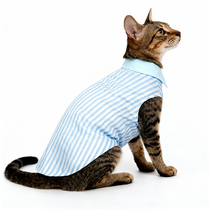 Skatrs Cotton Shirt for Dogs and Cats (Blue and White Stripes)