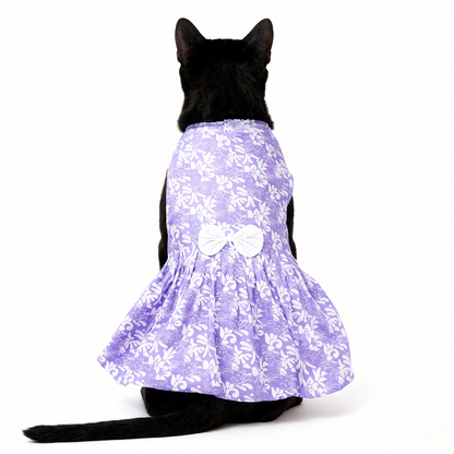 Skatrs Cotton Dress for Dogs and Cats (Lavender and White)