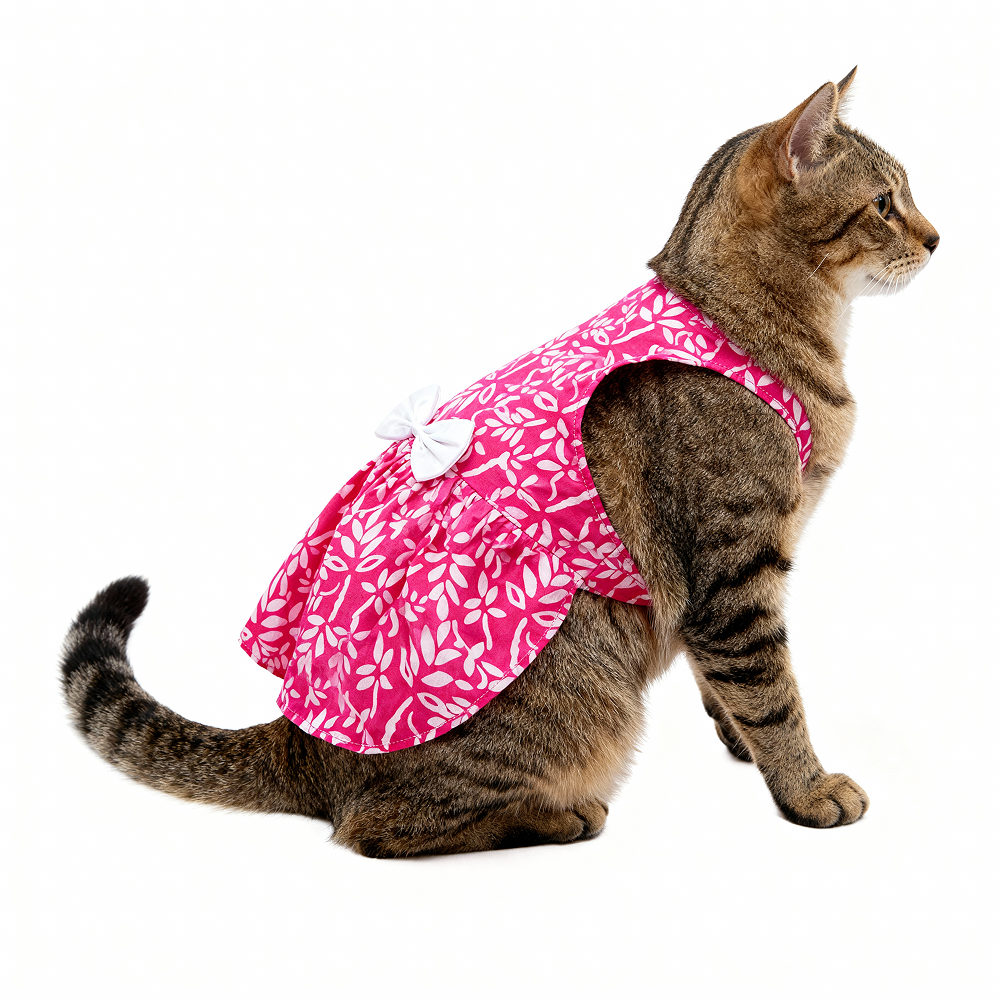 Skatrs Cotton Dress for Dogs and Cats (Hot Pink and White)