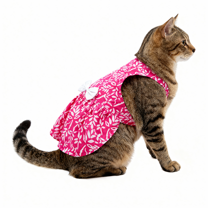 Skatrs Cotton Dress for Dogs and Cats (Hot Pink and White)