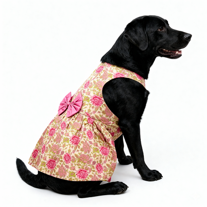 Skatrs Cotton Dress for Dogs and Cats (Off White and Pink Lotus)