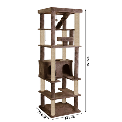 Furrlovers Multilevel Cat Tree with Condo, Ladder & Jute Rope Scratching Posts (Brown)