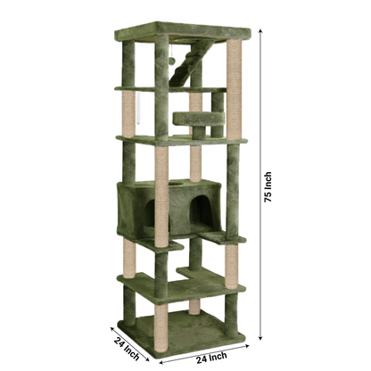 Furrlovers Multilevel Cat Tree with Condo, Ladder & Jute Rope Scratching Posts (Green)