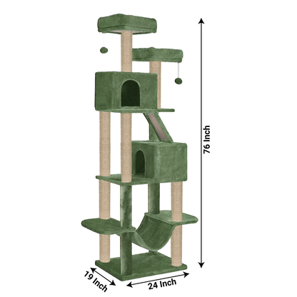 Furrlovers Multi Storey Cat Tree with Hammock, Condo & Sisal Scratching Posts (Green)