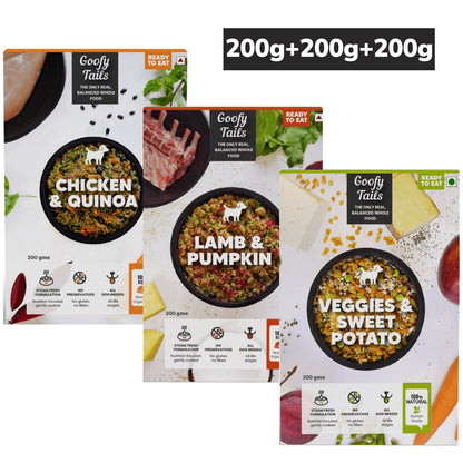 Goofy Tails Chicken & Quinoa and Lamb & Pumpkin and Ready to Eat Veggies & Sweet Potato Combo Puppies & Dog Wet Food