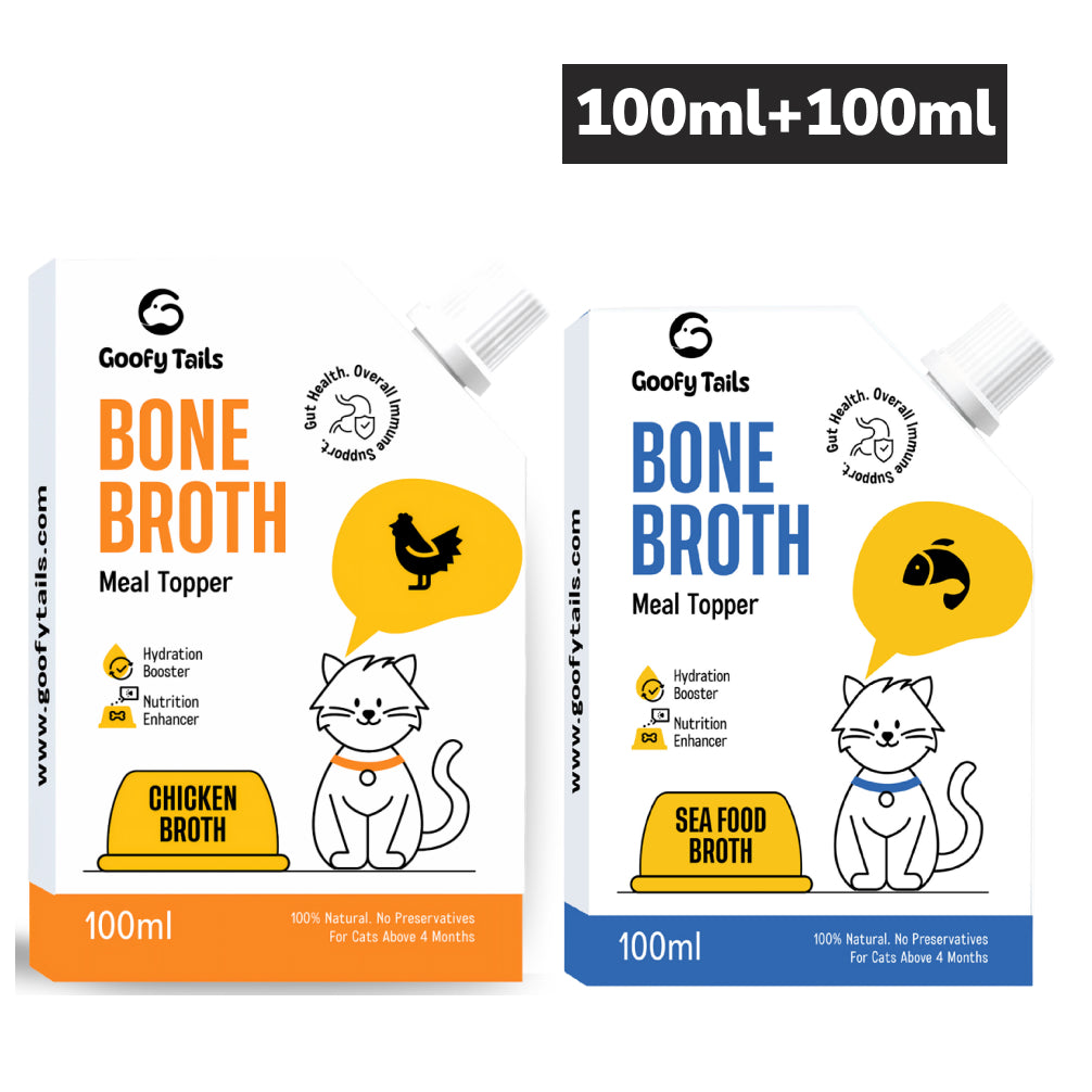 Goofy Tails Chicken Bone Broth and Seafood Bone Broth Combo for Cats