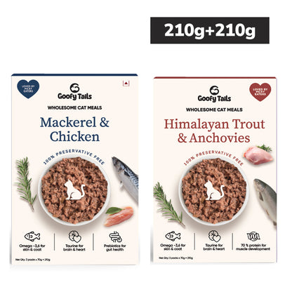 Goofy Tails Mackerel & Chicken and Himalayan Trout & Anchovies Combo Cat Meals