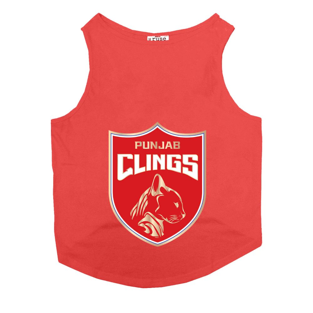 Ruse IPL "Punjab Clings" Printed Tank Jersey for Cats (Poppy Red) | Indian Pet League