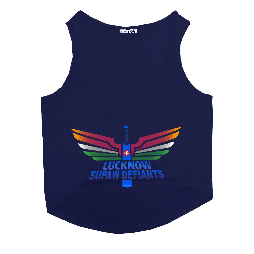 Ruse IPL "Lucknow Supaw Defiants" Printed Tank Jersey for Cats (Navy Blue) | Indian Pet League
