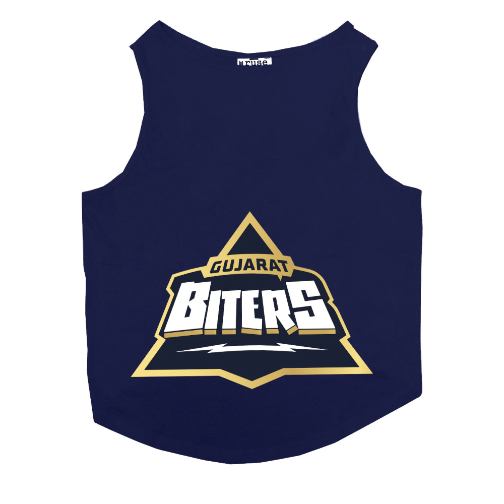 Ruse IPL "Gujarat Biters" Printed Tank Jersey for Cats (Navy Blue) | Indian Pet League