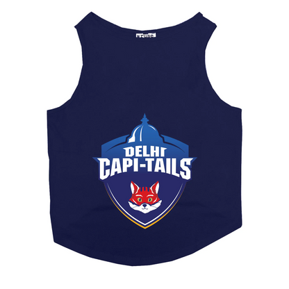 Ruse IPL "Delhi Capi Tails" Printed Tank Jersey for Cats (Navy Blue) | Indian Pet League