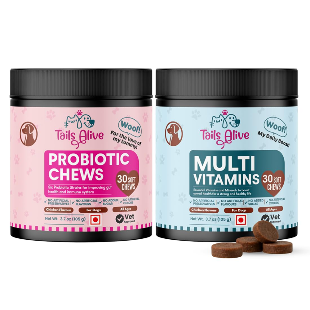 TailsAlive Multivitamin and Probiotic Chicken Soft Chews Growth Support Combo for Digestion and Wellness for Dogs