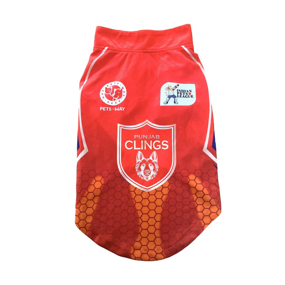 Pets Ways Punjab Clings  IPL Jersey for Dogs and Cats (Red)| Indian Pet League