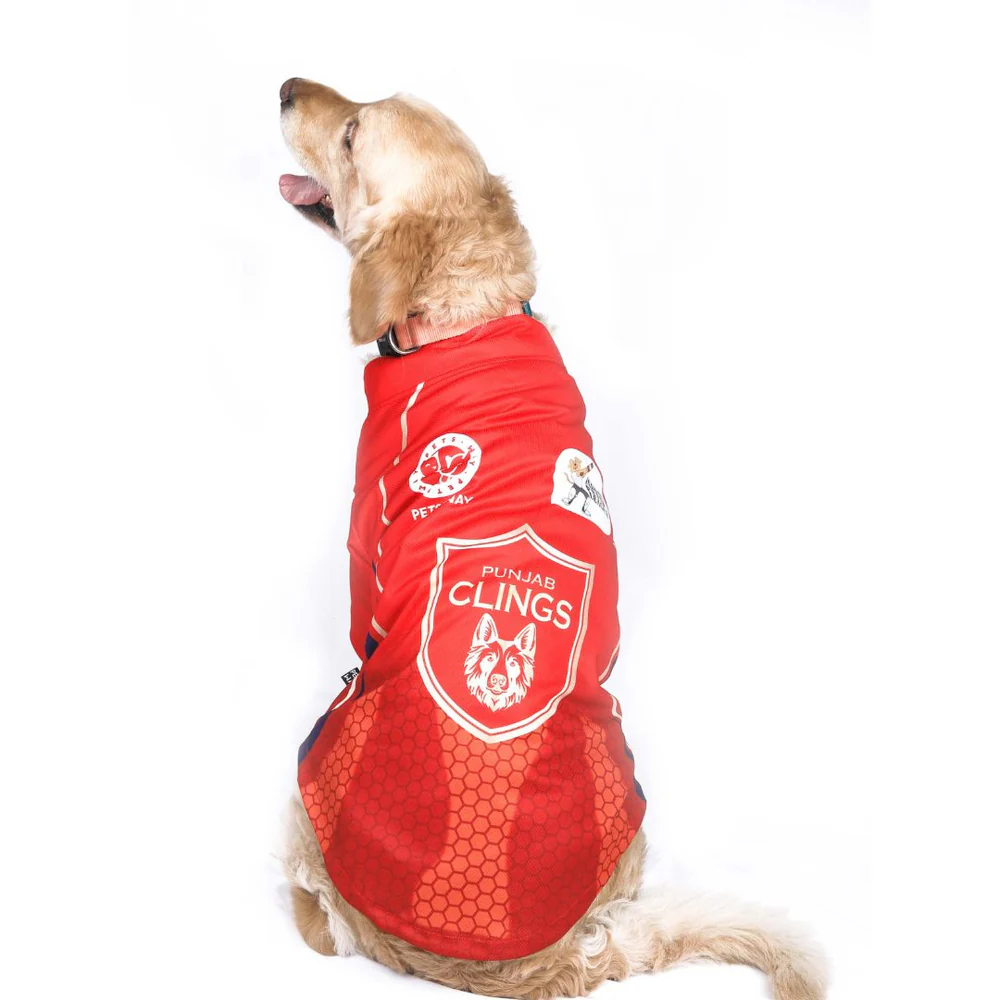 Pets Ways Punjab Clings  IPL Jersey for Dogs and Cats (Red)| Indian Pet League