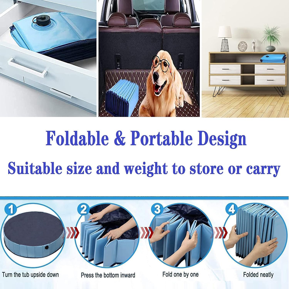 Emily Pets Foldable Non Slip Outdoor Swimming Pool for Dogs and Cats (Blue)