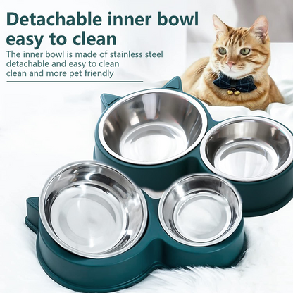 Pet Vogue Double Stainless Steel Bowl for Cats (Blue)