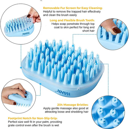 Hank 3 in 1 Bath Brush for Pets (Blue)