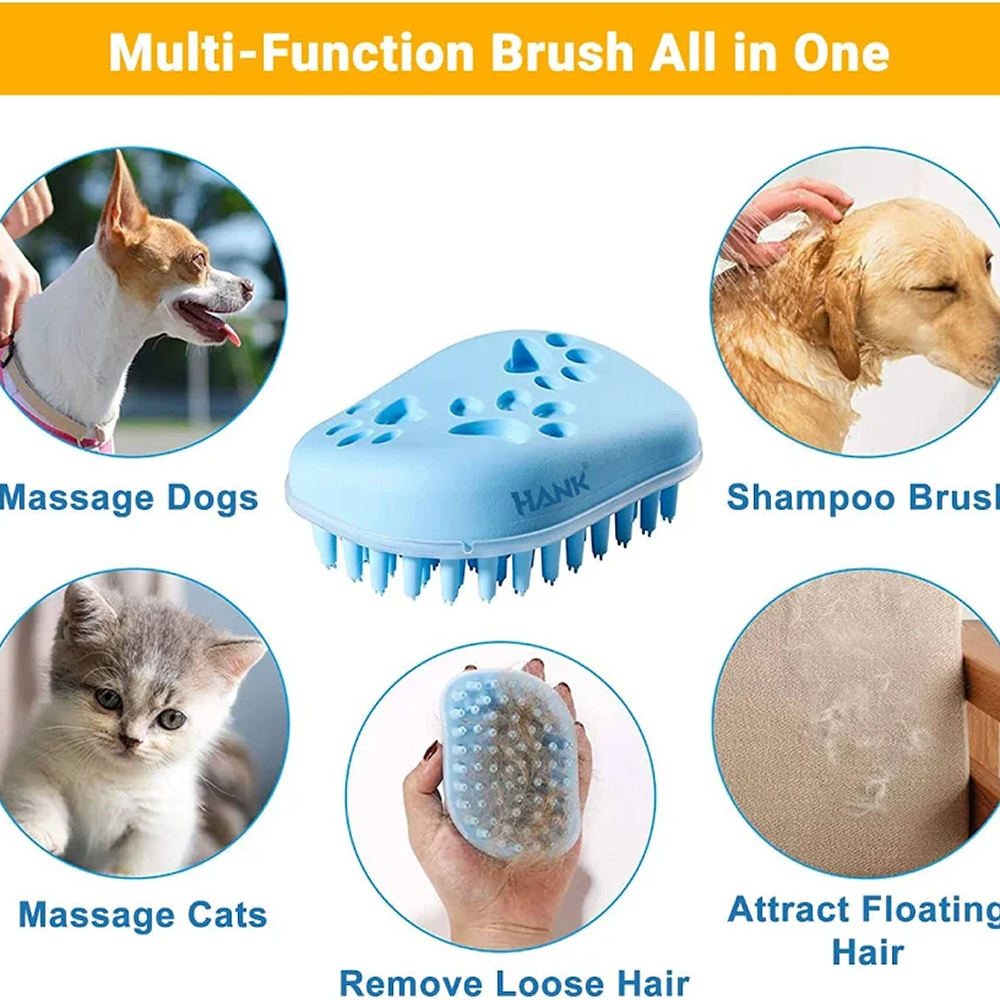 Hank 3 in 1 Bath Brush for Pets (Blue)