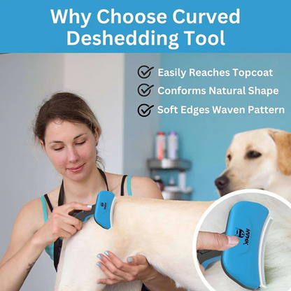 Hank Curved Shape Self Cleaning Deshedder Brush shedding for Dogs (Blue)