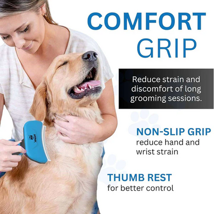 Hank Curved Shape Self Cleaning Deshedder Brush shedding for Dogs (Blue)