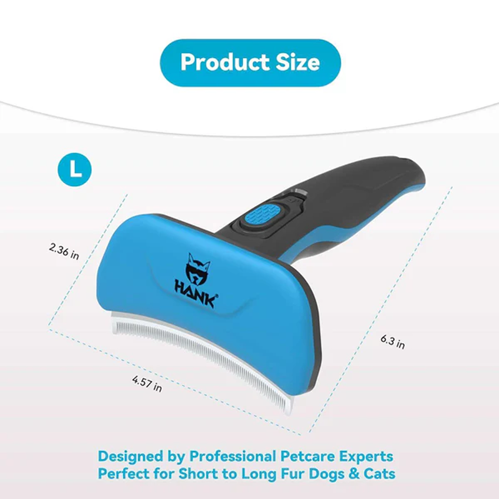 Hank Curved Shape Self Cleaning Deshedder Brush shedding for Dogs (Blue)
