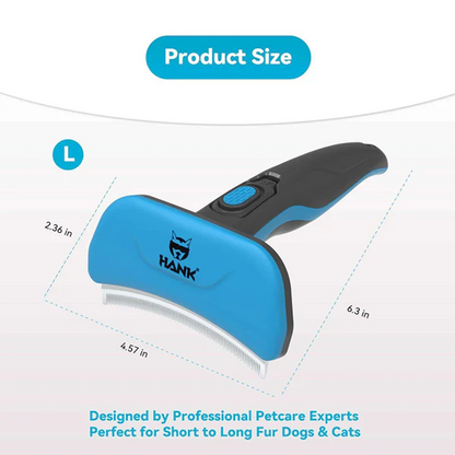 Hank Curved Shape Self Cleaning Deshedder Brush shedding for Dogs (Blue)